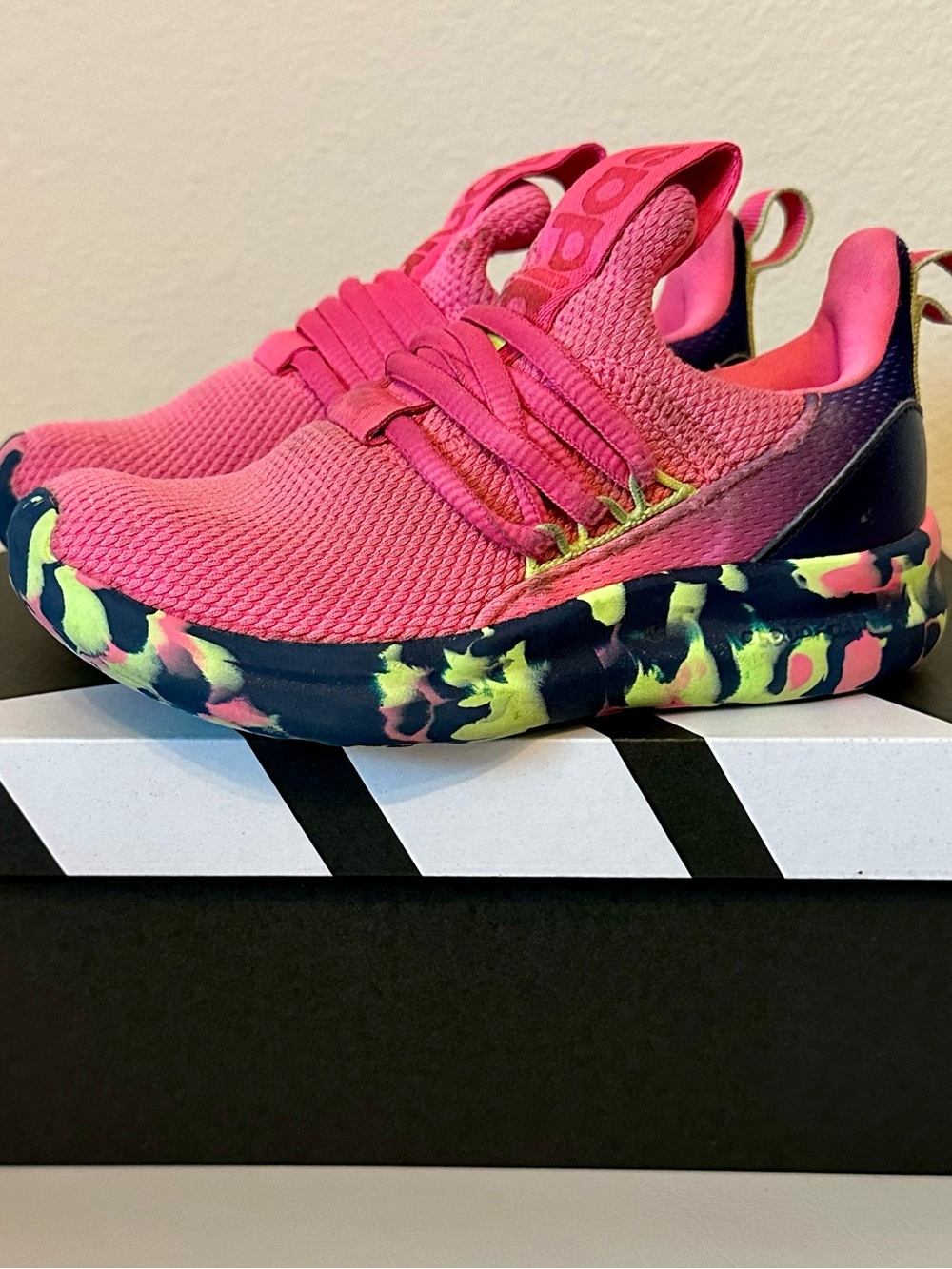 Girls adidas Lite Racer Adapt 7.0 K Slip-On Pink Camo Athletic Shoes Size 11.5k